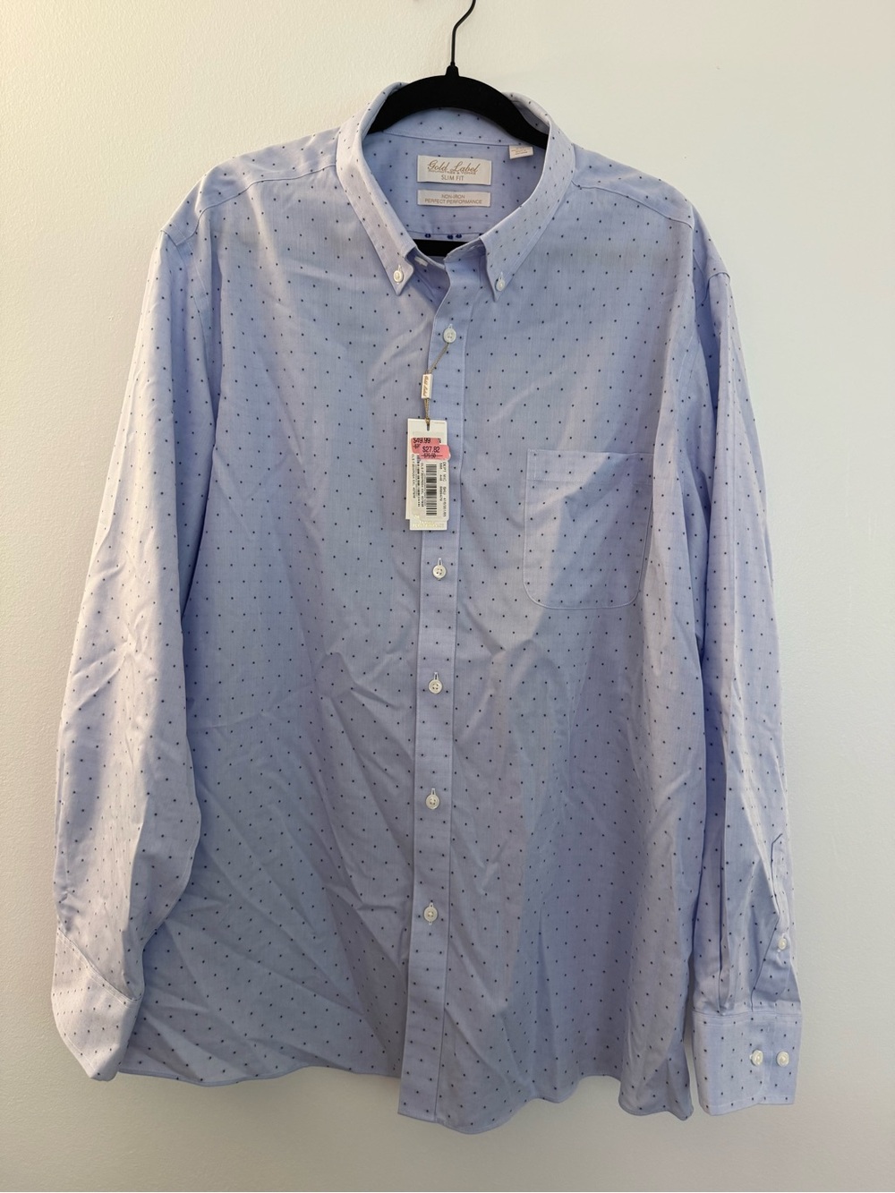 Roundtree & Yorke Gold Label No Iron Performance Dress Shirt Blue Dot XXL NWT